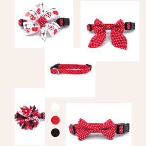 Red polka dot bowtie dog collar.