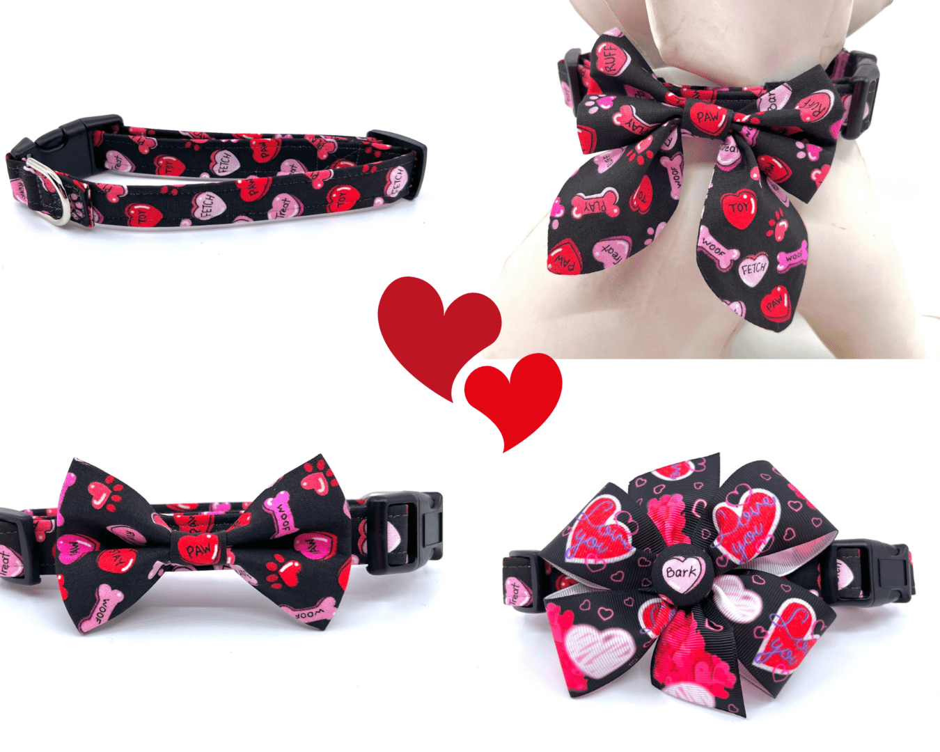 Valentine's day bow tie dog collar.