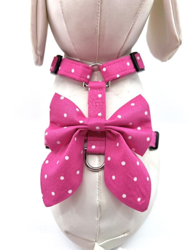 Pink polka dot bow dog harness.