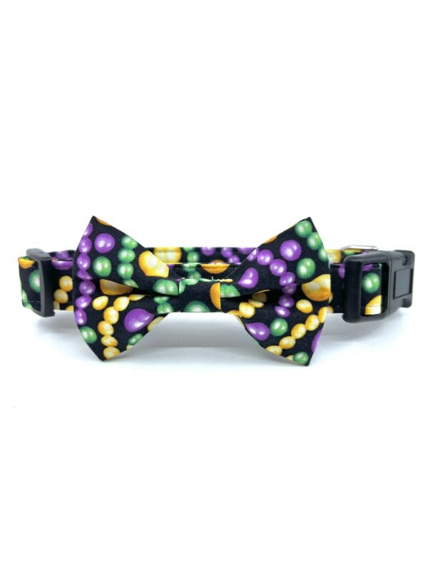 Mardi gras bow tie dog collar.