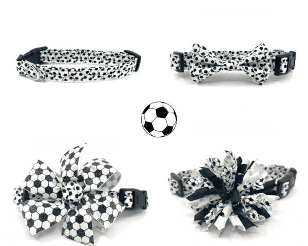 Soccer Balls Black and White Dog Collar- Add on Removable Bow- Bow Tie or Korker Bow