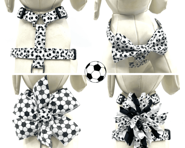 Soccer Balls Black and White Dog Harness- Add on Removable Bow- Bow Tie- Korker Bow