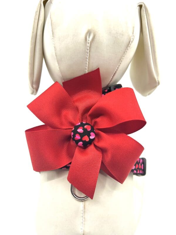 Valentine Black Pink Red Hearts Dog Harness- Add on Removable Bow- Bow Tie - Image 4