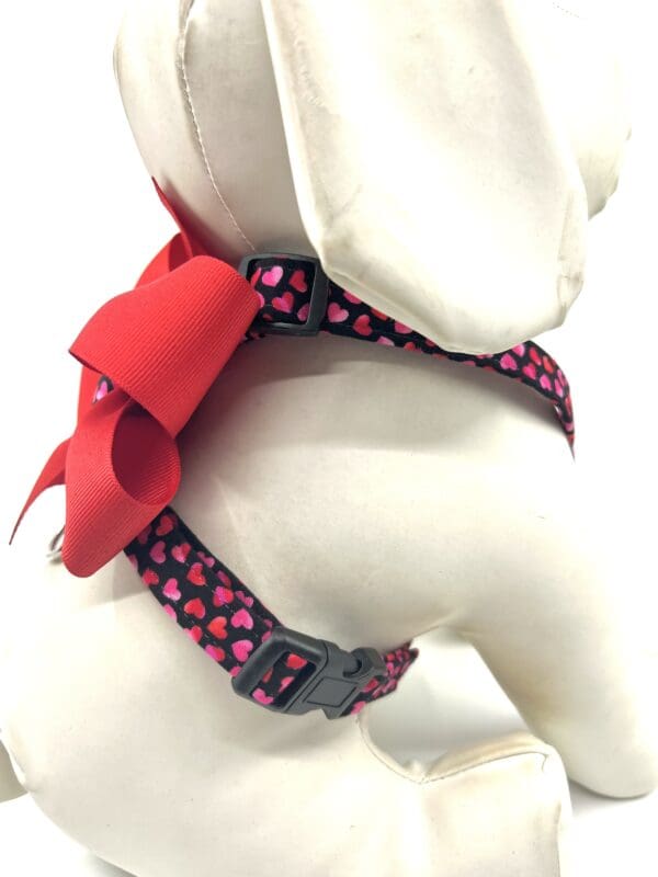 Valentine Black Pink Red Hearts Dog Harness- Add on Removable Bow- Bow Tie - Image 3