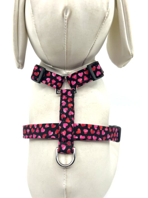 Valentine Black Pink Red Hearts Dog Harness- Add on Removable Bow- Bow Tie - Image 2