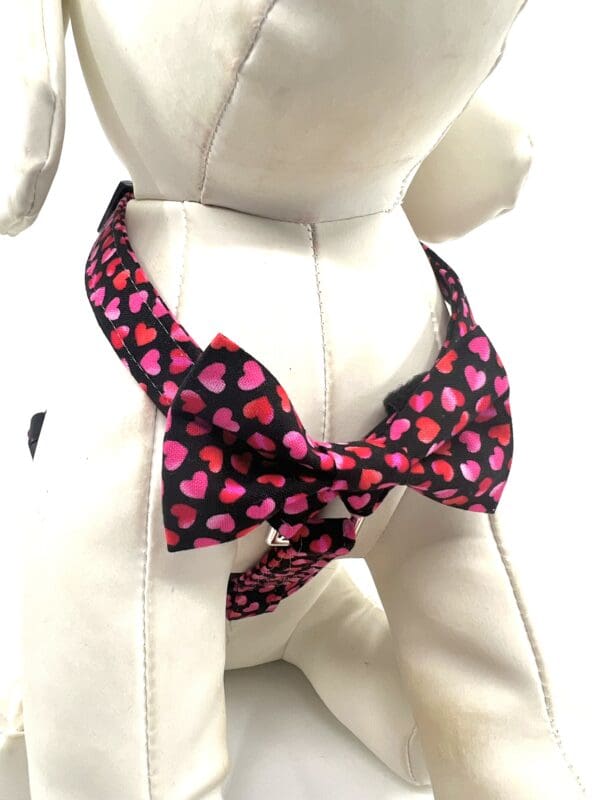 Valentine Black Pink Red Hearts Dog Harness- Add on Removable Bow- Bow Tie - Image 5