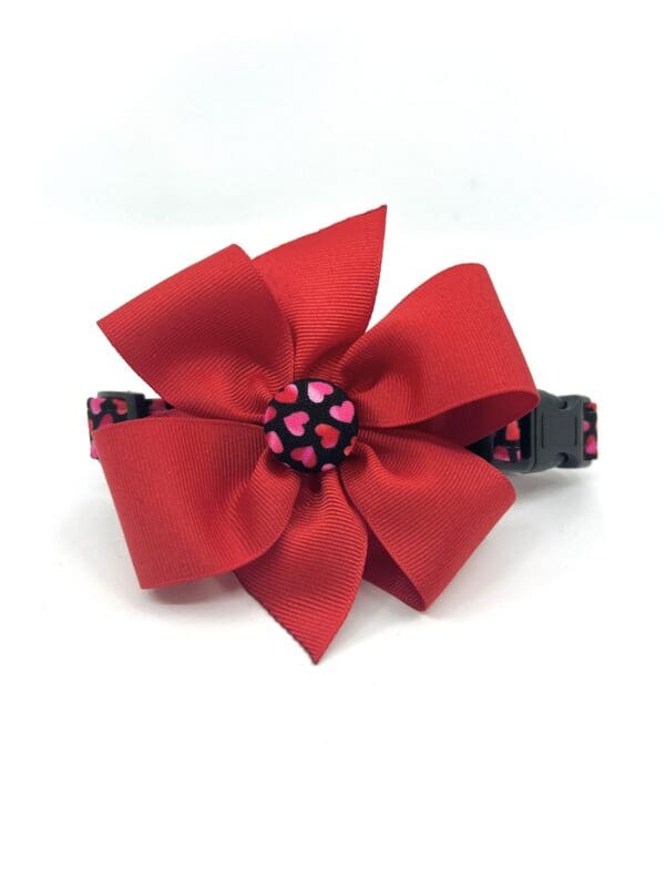 Valentine Black Pink Red Hearts Dog Collar- Add on Removable Bow- Bow Tie - Image 3