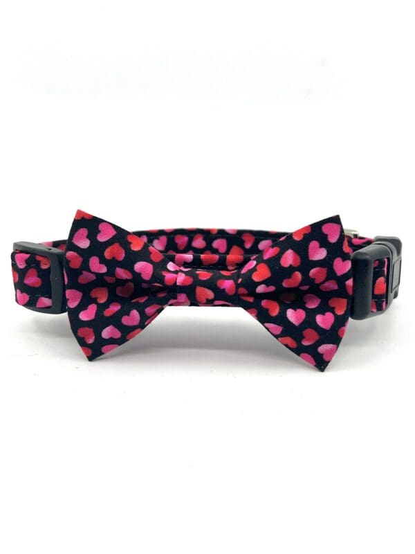 Valentine Black Pink Red Hearts Dog Collar- Add on Removable Bow- Bow Tie - Image 4