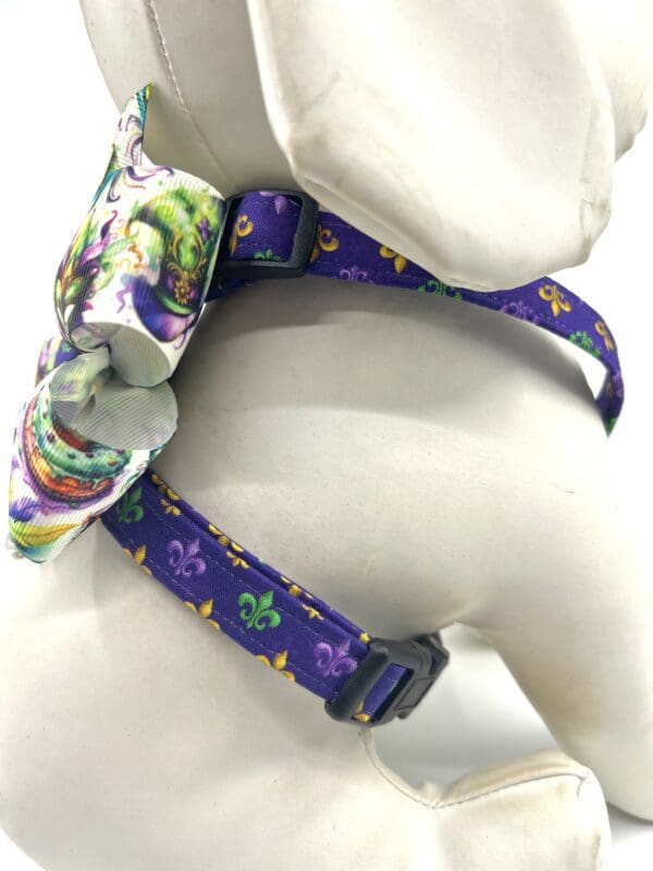 Mardi Gras Purple Gold Green Fleur de lis Dog Harness- Add on Removable Bow- Bow Tie- Korker Bow - Image 5