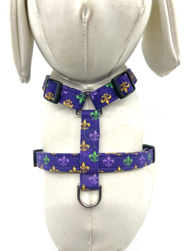 Mardi Gras Purple Gold Green Fleur de lis Dog Harness- Add on Removable Bow- Bow Tie- Korker Bow - Image 2