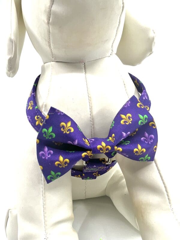 Mardi Gras Purple Gold Green Fleur de lis Dog Harness- Add on Removable Bow- Bow Tie- Korker Bow - Image 3