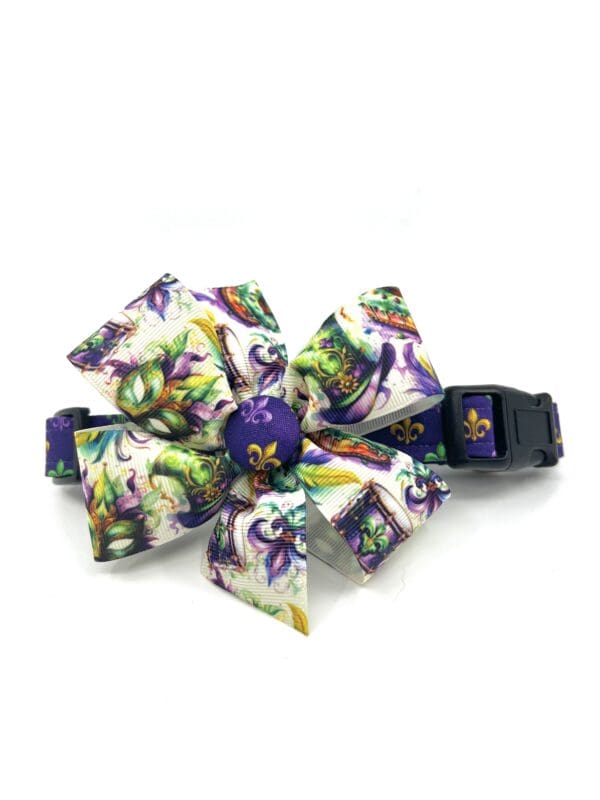 Mardi Gras Purple Gold Green Fleur de lis Dog Collar- Add on Removable Bow- Bow Tie or Korker Bow - Image 3