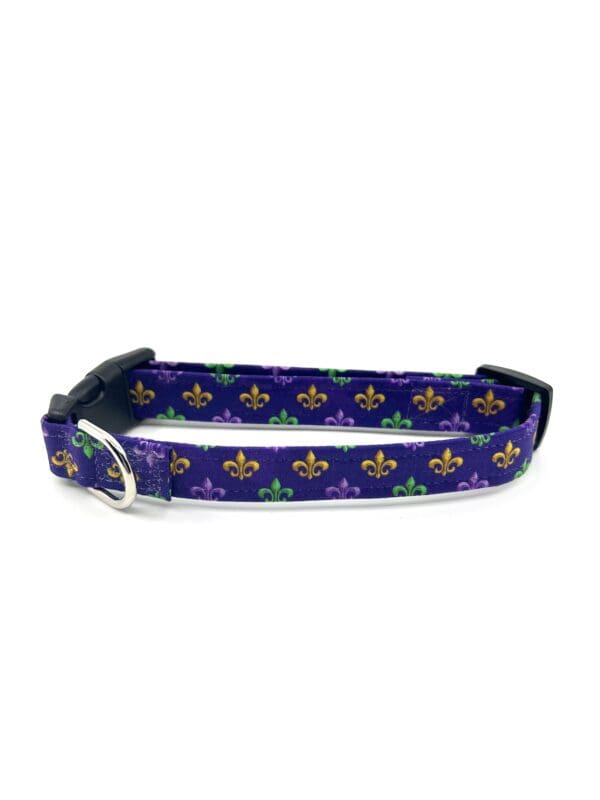 Mardi Gras Purple Gold Green Fleur de lis Dog Collar- Add on Removable Bow- Bow Tie or Korker Bow - Image 2