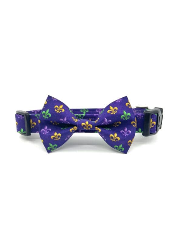 Mardi Gras Purple Gold Green Fleur de lis Dog Collar- Add on Removable Bow- Bow Tie or Korker Bow - Image 4