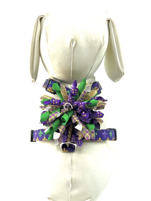 Mardi Gras Purple Gold Green Fleur de lis Dog Harness- Add on Removable Bow- Bow Tie- Korker Bow - Image 7