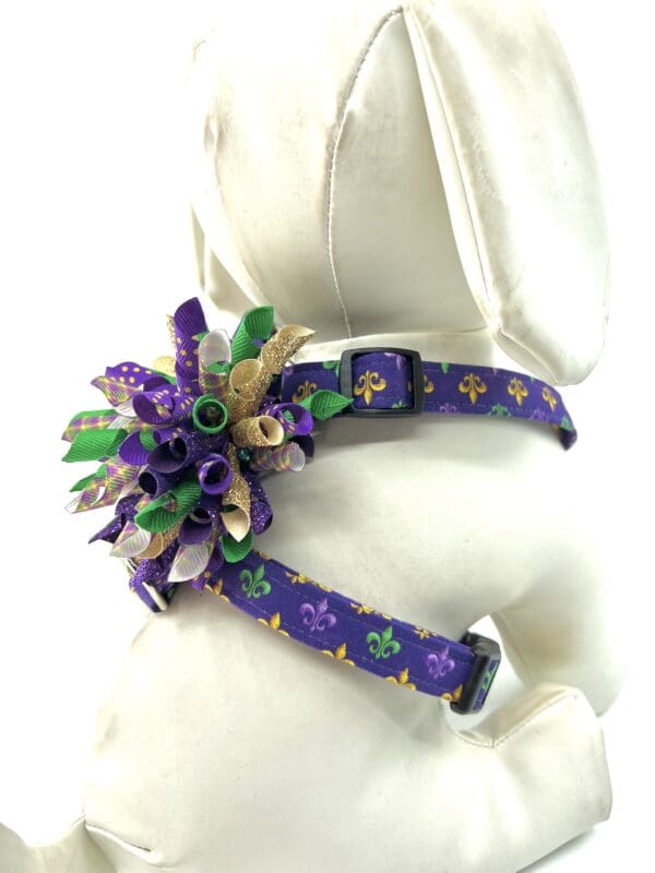 Mardi Gras Purple Gold Green Fleur de lis Dog Harness- Add on Removable Bow- Bow Tie- Korker Bow - Image 8