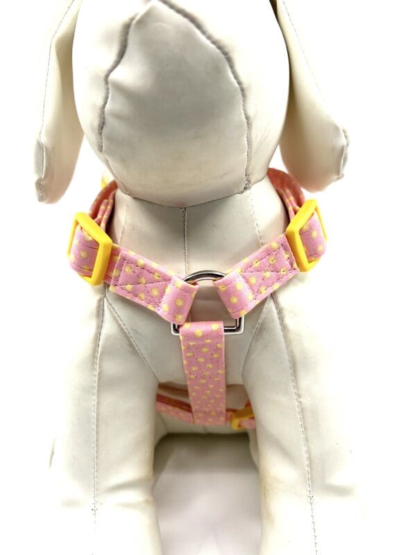 Easter Polka Dot Pink Yellow Dog Harness- Add on a Removable Chick with Bunny Ears Bow - Image 3