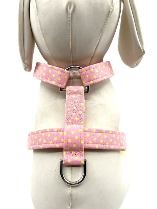 Easter Polka Dot Pink Yellow Dog Harness- Add on a Removable Chick with Bunny Ears Bow - Image 2