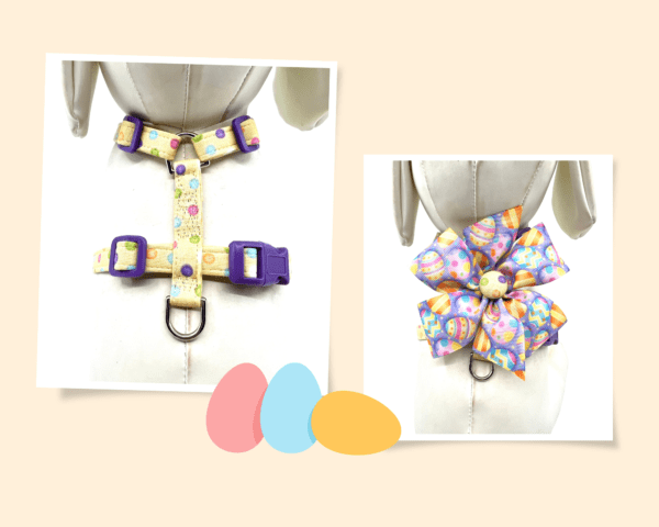 Easter Polka Dot Yellow Pink Purple Orange Harness- Add on a Removable Easter Egg Bow