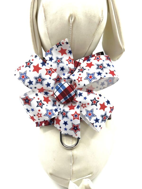 Patriotic Red White Blue Plaid 4th of July Dog Harness- Add on Removable Bow- Bow Tie- Korker Bow - Image 3