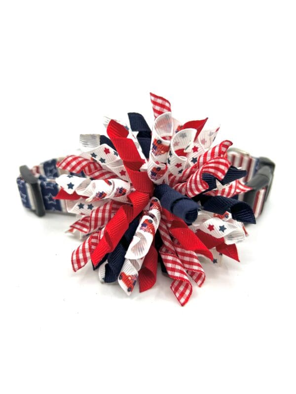Patriotic Navy Stars and Stripes 4th of July Dog Collar- Add on Red Truck Removable Bow- Bow Tie or Korker Bow - Image 5