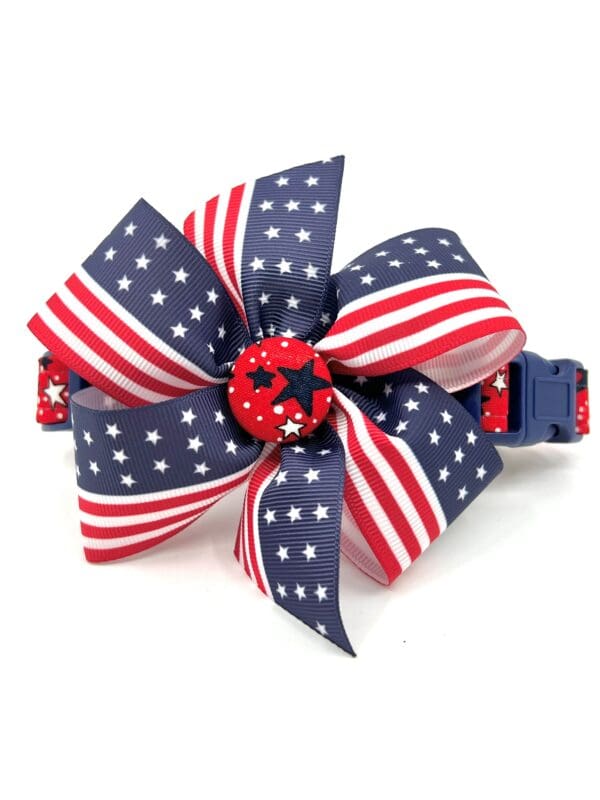 Patriotic White Blue Navy Stars 4th of July Dog Collar- Add on USA or Flag Removable Bow- Bow Tie or Korker Bow - Image 3