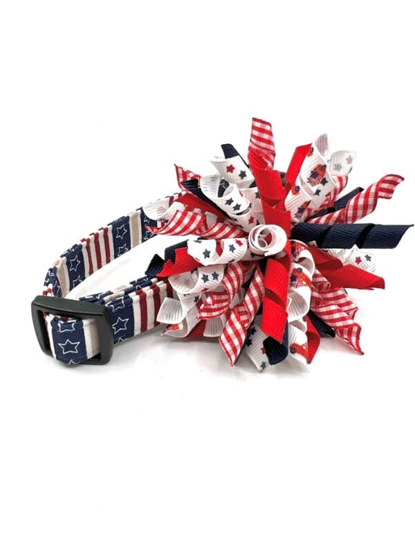 Patriotic Navy Stars and Stripes 4th of July Dog Collar- Add on Red Truck Removable Bow- Bow Tie or Korker Bow - Image 6