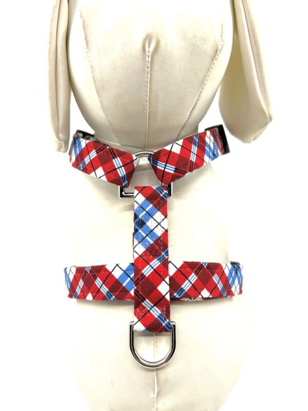 Patriotic Red White Blue Plaid 4th of July Dog Harness- Add on Removable Bow- Bow Tie- Korker Bow - Image 2