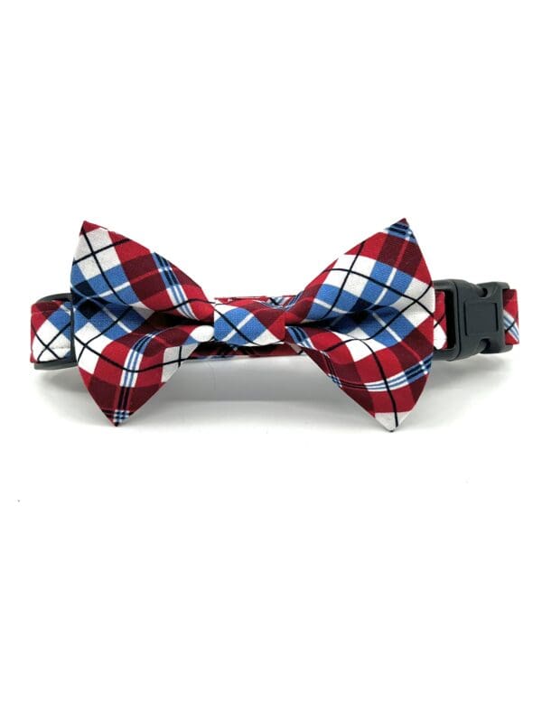 Patriotic Red White Blue Plaid 4th of July Dog Collar- Add on Removable Bow- Bow Tie or Korker Bow - Image 3
