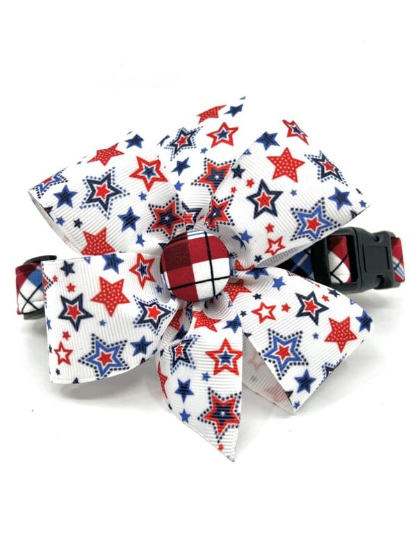 Patriotic Red White Blue Plaid 4th of July Dog Collar- Add on Removable Bow- Bow Tie or Korker Bow - Image 4