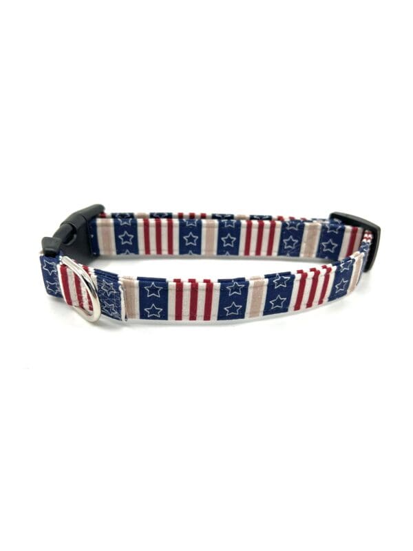Patriotic Navy Stars and Stripes 4th of July Dog Collar- Add on Red Truck Removable Bow- Bow Tie or Korker Bow - Image 2