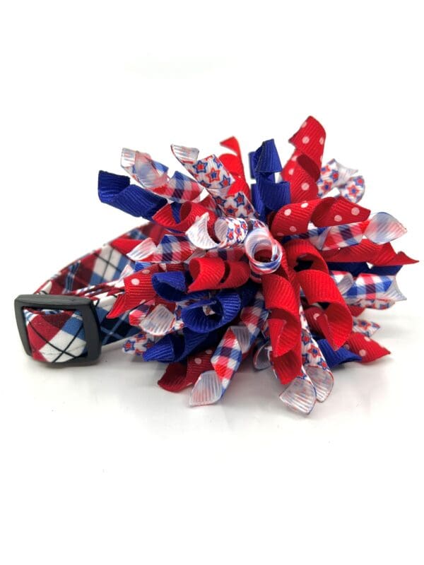 Patriotic Red White Blue Plaid 4th of July Dog Collar- Add on Removable Bow- Bow Tie or Korker Bow - Image 6
