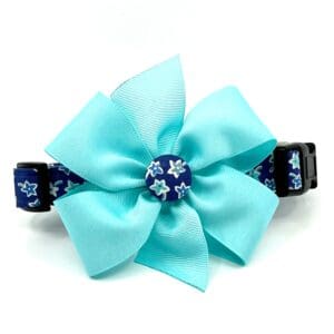 Blue Teal Floral Collar w/Bow