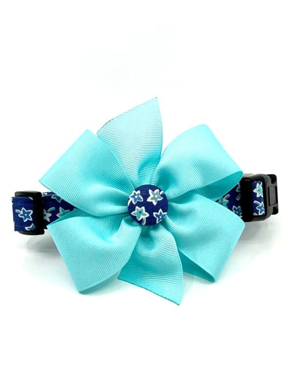 Blue Teal Floral Collar w/Bow