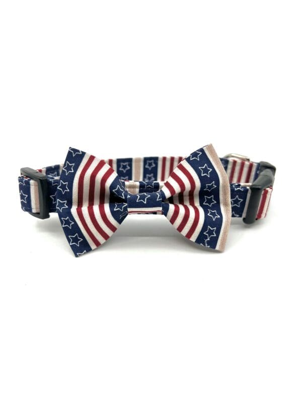Patriotic Navy Stars and Stripes 4th of July Dog Collar- Add on Red Truck Removable Bow- Bow Tie or Korker Bow - Image 3