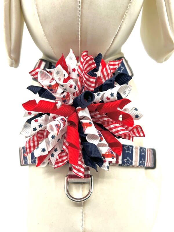 Patriotic Navy Stars and Stripes 4th of July Dog Harness- Add on Red Truck Removable Bow- Bow Tie- Korker Bow - Image 9