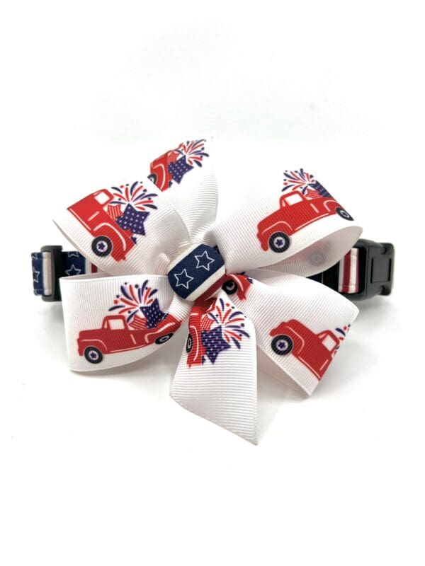 Patriotic Navy Stars and Stripes 4th of July Dog Collar- Add on Red Truck Removable Bow- Bow Tie or Korker Bow - Image 4