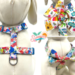 Summer Spring Multi Color Dog Harness- Add on Removable Beach Sand Castle Umbrella Bow or Multi Color Bow Tie