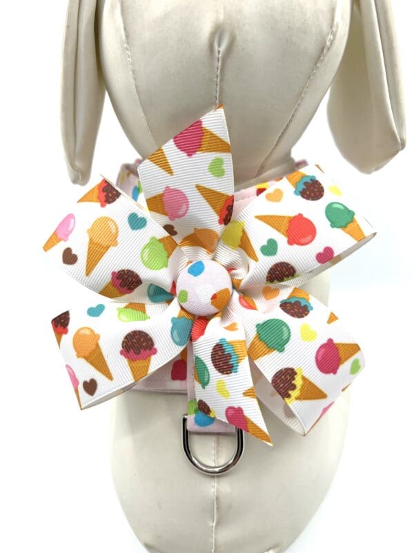 Summer Spring Pink Multi Color Dog Harness- Add on a Removable Ice Cream Bow - Image 5