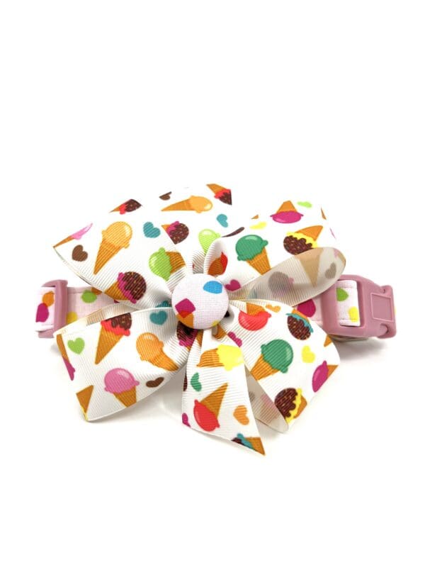 Summer Spring Pink Multi Color Dog Collar- Add on a Removable Ice Cream Bow - Image 3