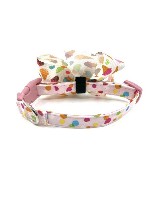 Summer Spring Pink Multi Color Dog Collar- Add on a Removable Ice Cream Bow - Image 4