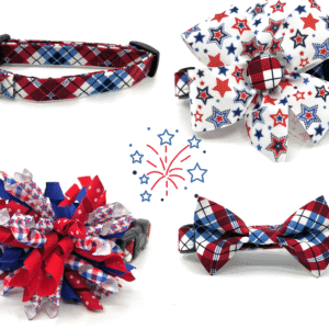 Patriotic Red White Blue Plaid 4th of July Dog Collar- Add on Removable Bow- Bow Tie or Korker Bow