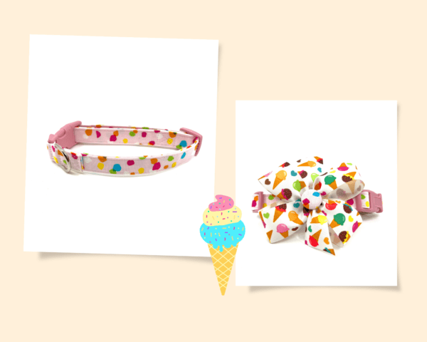 Summer Spring Pink Multi Color Dog Collar- Add on a Removable Ice Cream Bow