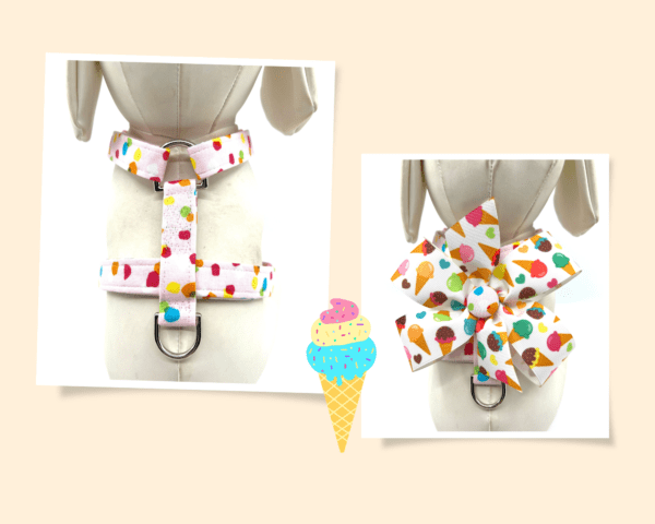Summer Spring Pink Multi Color Dog Harness- Add on a Removable Ice Cream Bow