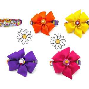 Summer Spring Pink Yellow Purple Orange Daisy Dog Collar- Add on a Removable Bow- Your choice of color