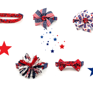 Patriotic White Blue Navy Stars 4th of July Dog Collar- Add on USA or Flag Removable Bow- Bow Tie or Korker Bow