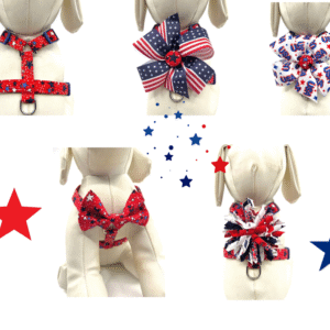 Patriotic White Blue Navy Stars 4th of July Dog Harness- Add on USA or Flag Removable Bow- Bow Tie- Korker Bow