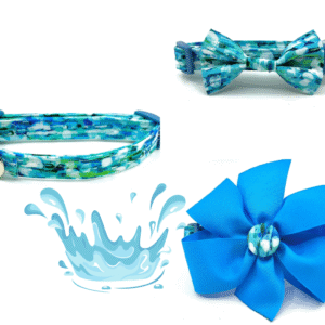 Summer Spring Blue Patterned Dog Collar- Add on Removable Bow or Bow Tie