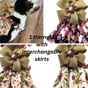 Maroon Berry Burgundy Polka Dot Dog Harness- With a Removable Bow and Choice of Add On Skirts