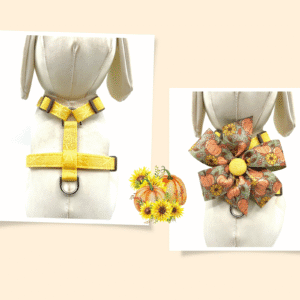 Fall Halloween Yellow Green Pumpkins Sunflowers Dog Harness- Add on a Removable Bow